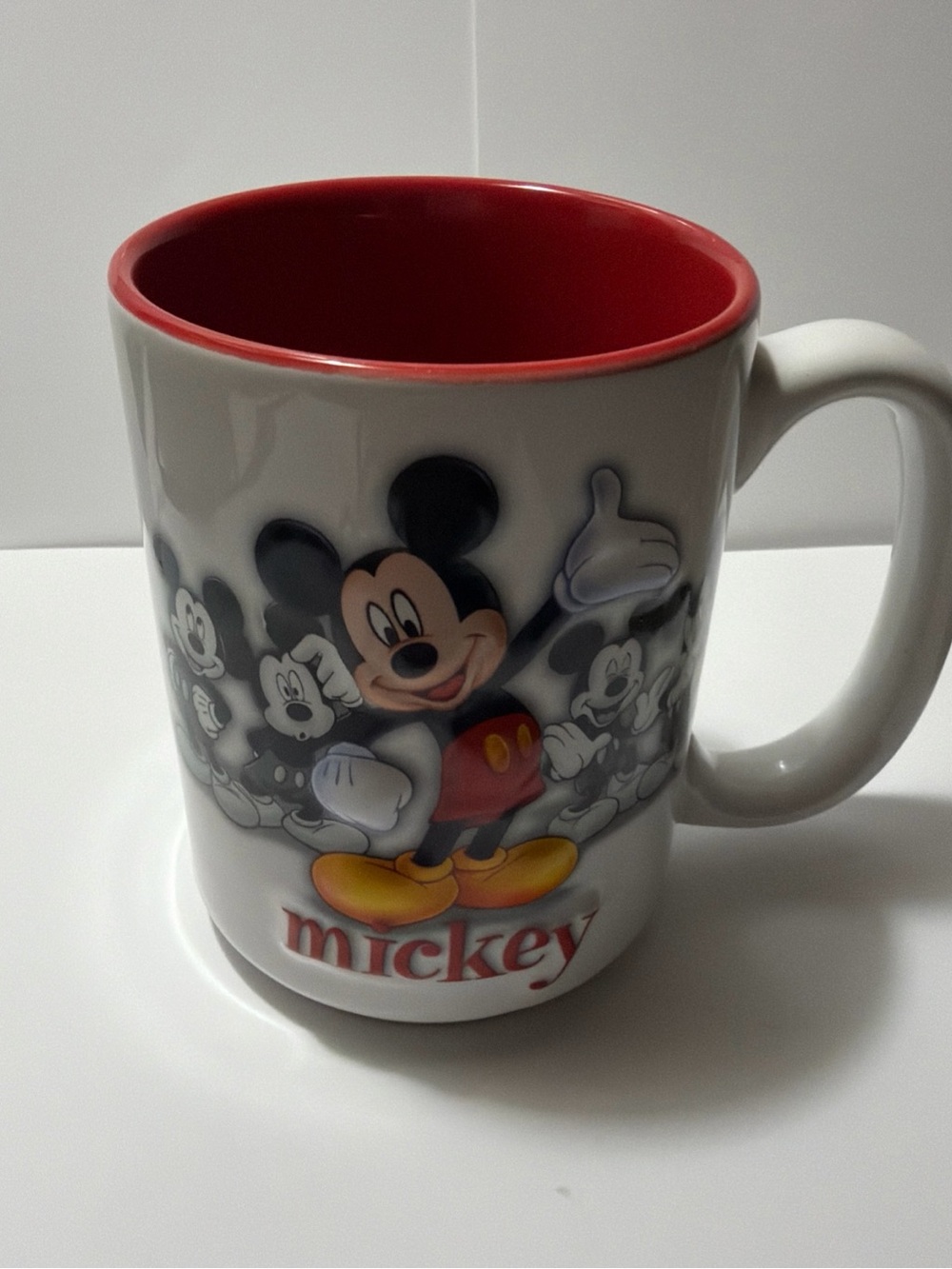 Walt Disney World Disney Parks Mickey Mouse 3D Coffee Mug White Red interior cup